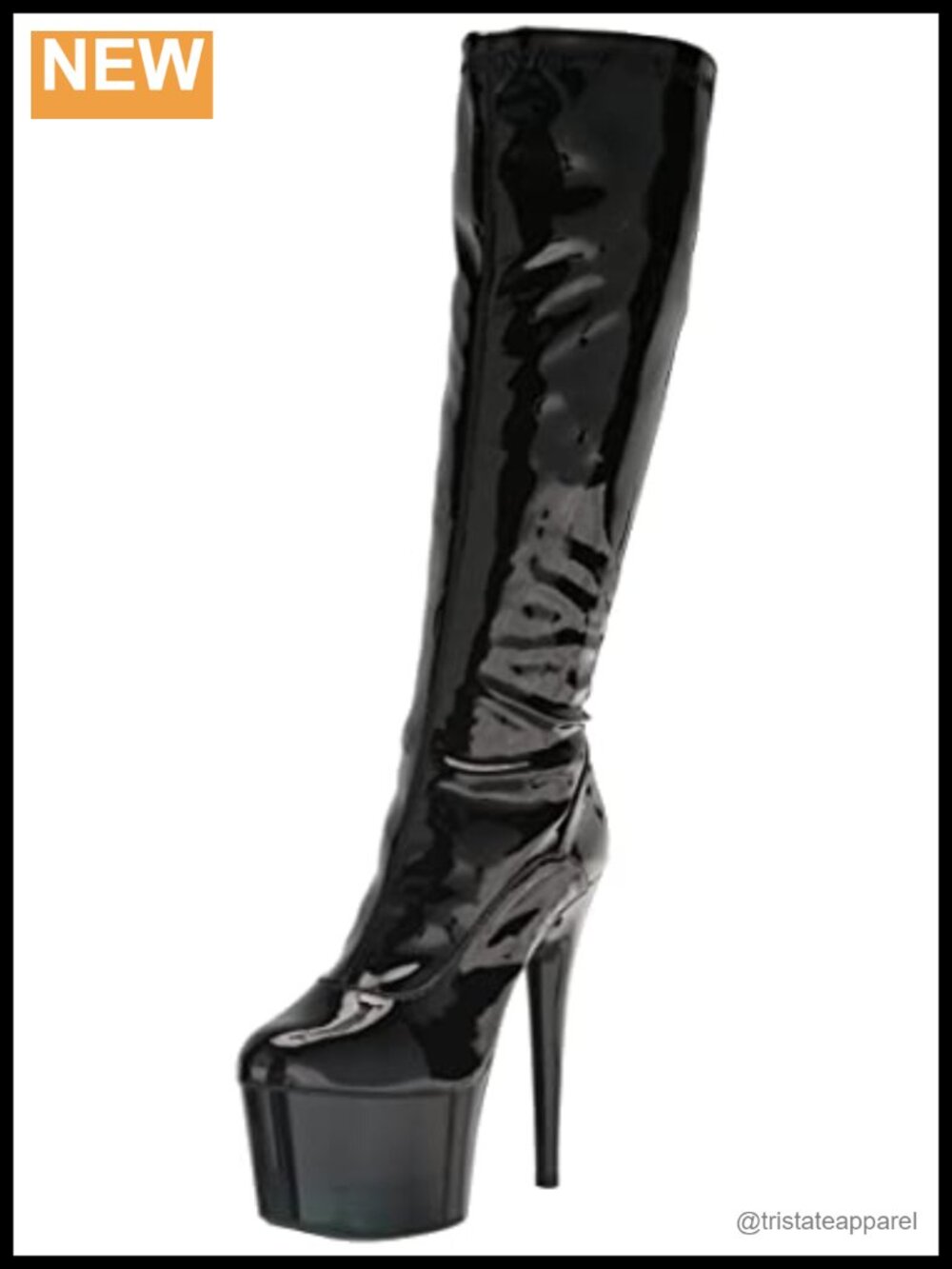 Knee High Boot Side Zipper Round Toe Stiletto Heel Black
